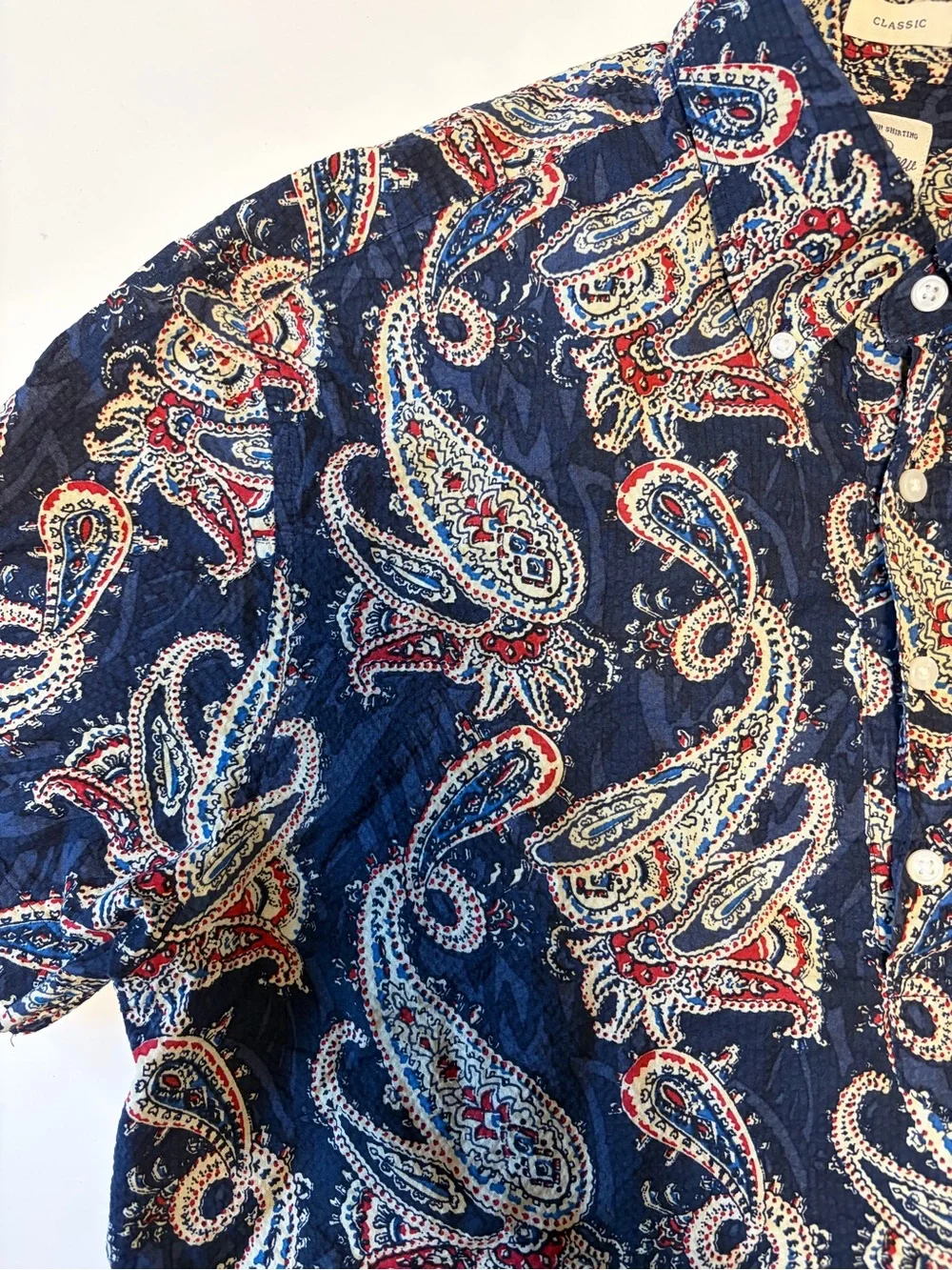 J. Crew Navy Paisley Short-Sleeve Button-Down Popover